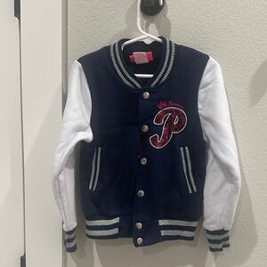 VGUC Girls Toddler Princess Varsity Style Navy and White Jacket Size 4